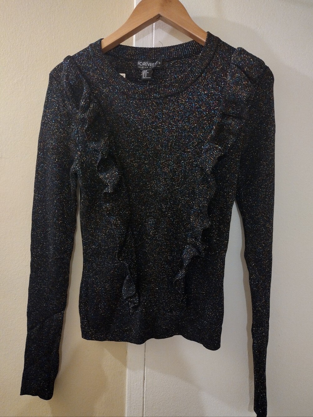 Forever 21 Metallic Ruffle Sweater - Black with Multicolor Sparkle